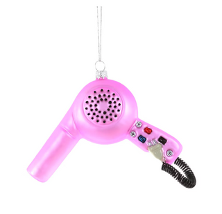 a pink hair dryer from a string