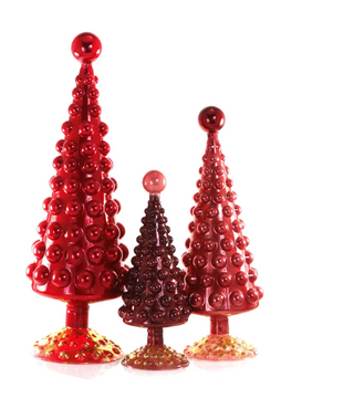 a group of red and gold christmas trees