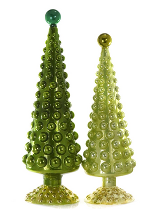 a pair of green christmas trees