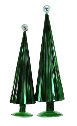 a pair of green christmas trees