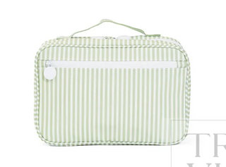 a green and white striped bag
