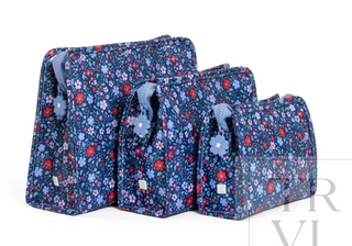 a group of blue bags
