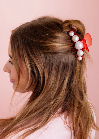 Red & Pearl Claw Clip