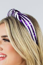 Purple & White Sequin Striped Headband