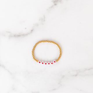 Red Heart Gold Beaded Bracelet