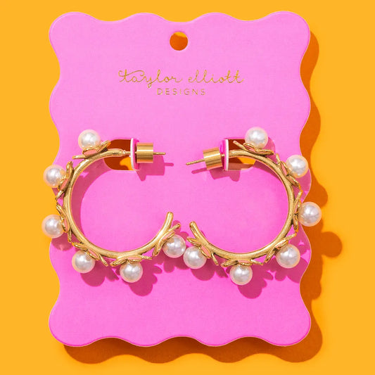 Gold Pearl Hoops