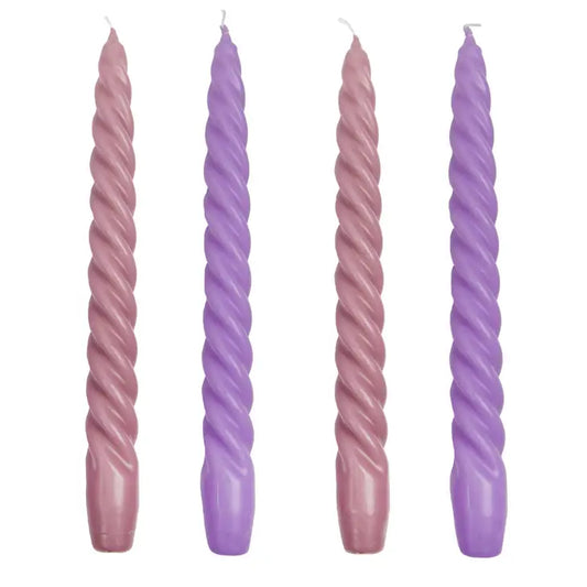 Pink and Purple Spiral Dinner Candles - 4 Pack