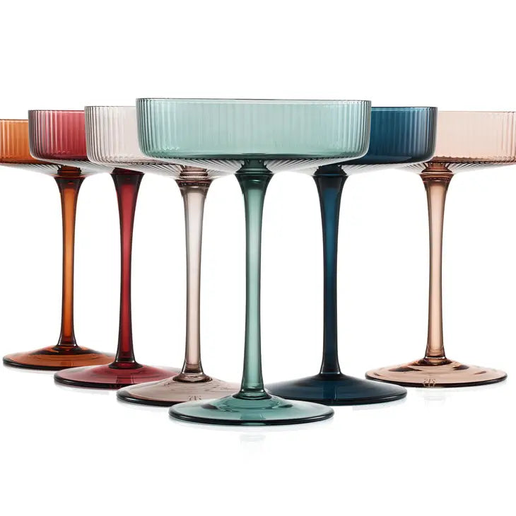 Art Deco Ribbed Pastel Coupe, & Cocktail Glasses