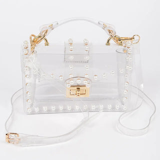 Clear Single Handle Clutch W/Faux Pearl