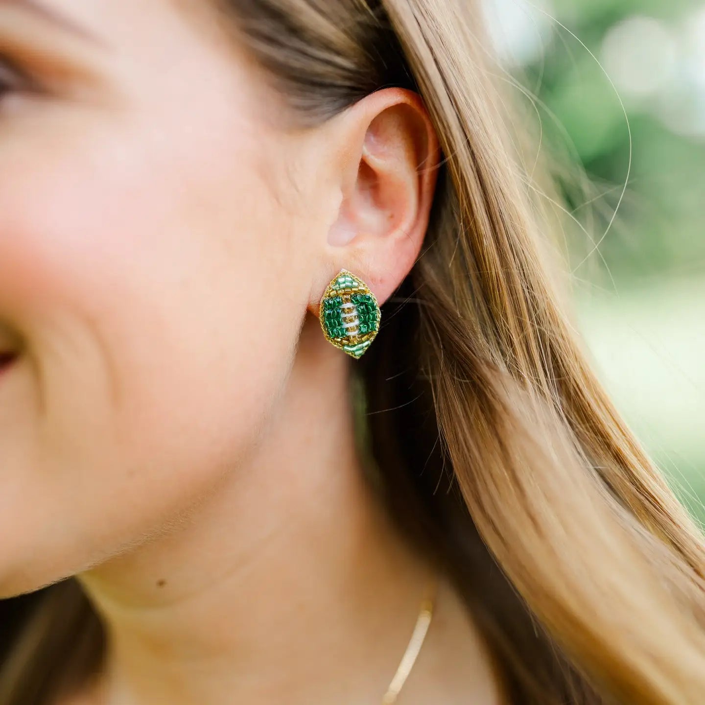 Beaded Green Football Stud