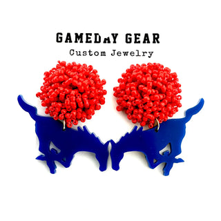 SMU Earrings with Blue Mustang
