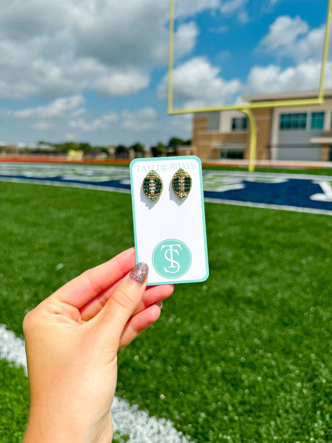 Beaded Green Football Stud