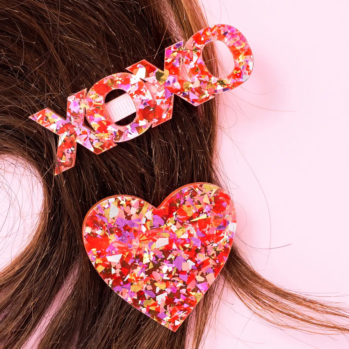 Hair Clip Set, Heart & XOXO