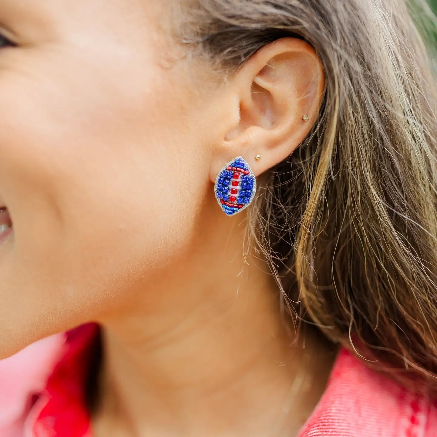 Beaded Red & Blue Football Studs