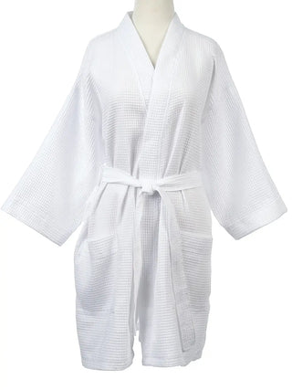 Short Waffle Robe - White - One Size Fits Most