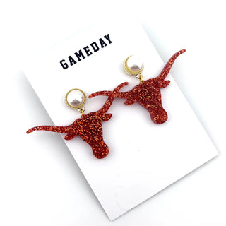 Texas Longhorn Earrings with Pearl Detail