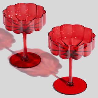 Red Flower Champagne Coupe Set