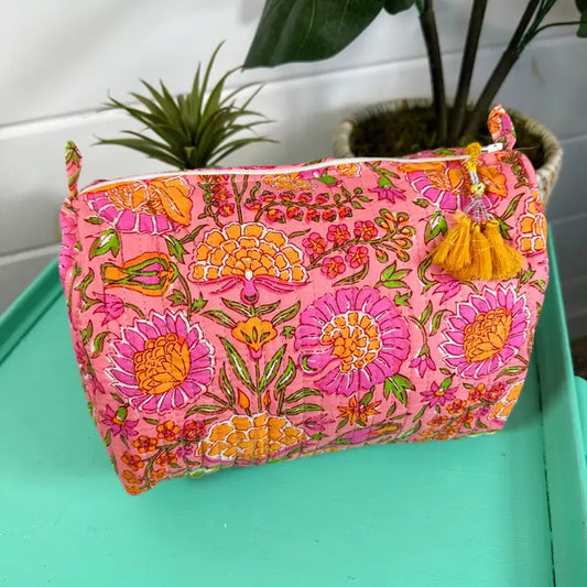 Large Quilted Makeup Travel Cosmetics Toiletry Bag - Floral