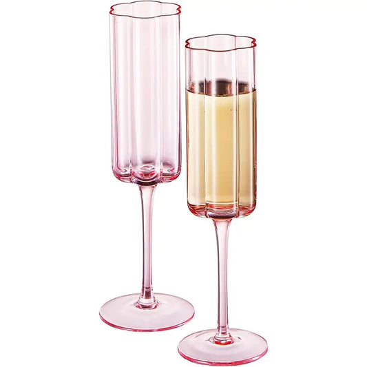 Flower Vintage Champagne Flute Glassware  - 7.4 oz - Rose