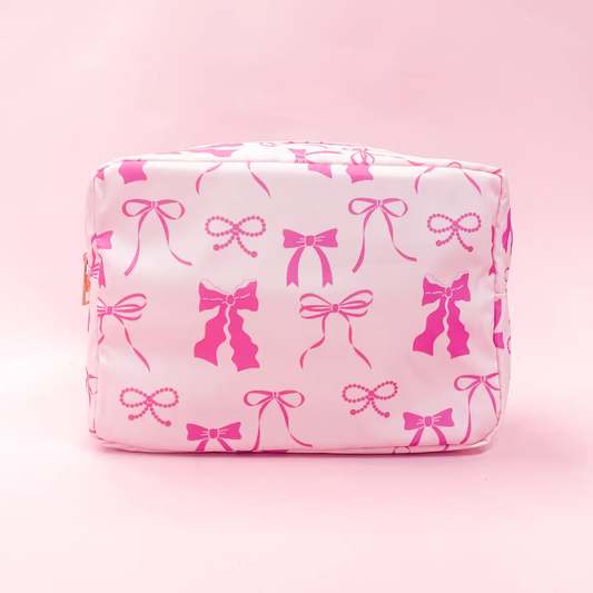 Pink Bows Nylon Cosmetic Bag, Medium