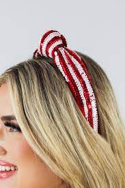 Red & White Sequin Striped Headband