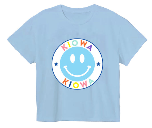 Youth Kiowa Smiley Boxy Tee in Light Blue