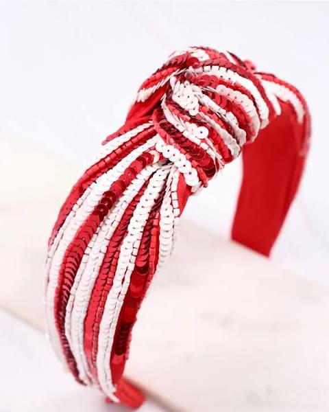 Red & White Sequin Striped Headband