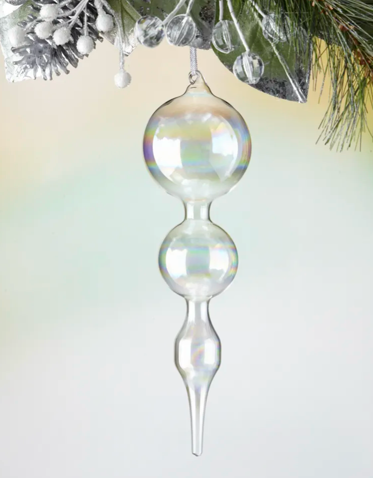 Jim Marvin Bubblegum Ornaments: Clear/Iridescent Finial - 11"