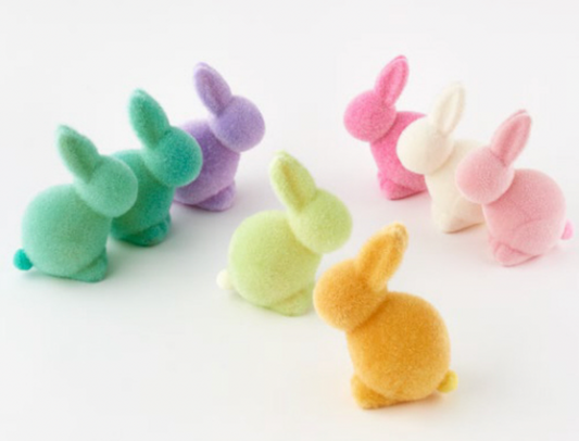 Flocked seated pastel bunny with pom tail
