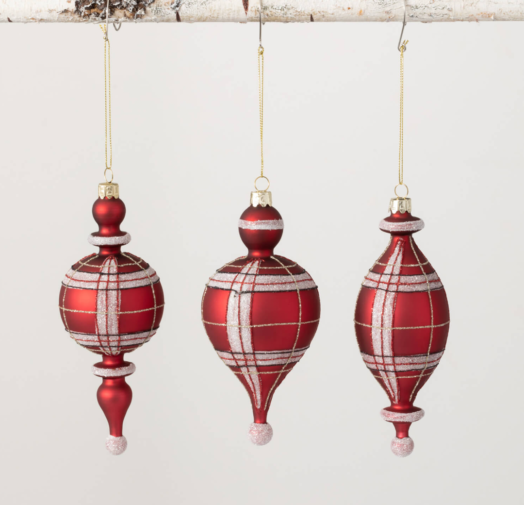 Red Plaid Finial Ornaments