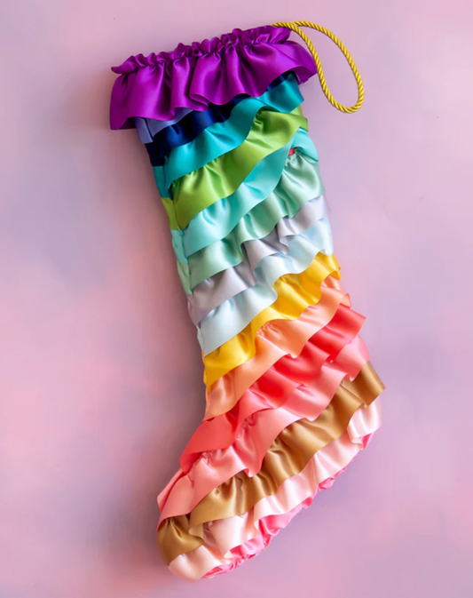 Rainbow Rows of Ruffles Stocking by Glitterville